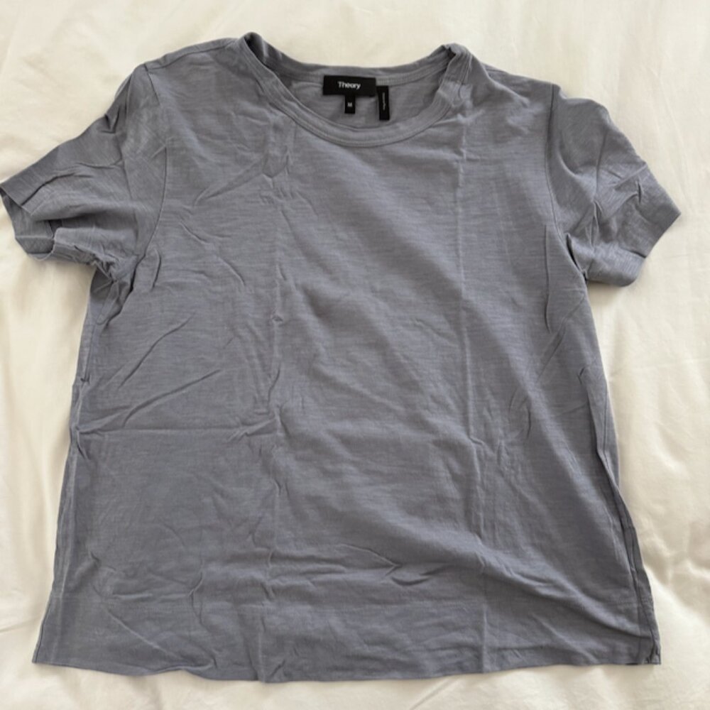 Theory Tilma Grey Short Sleeve Tee Shirt - Size Medium - Shadow Grey
